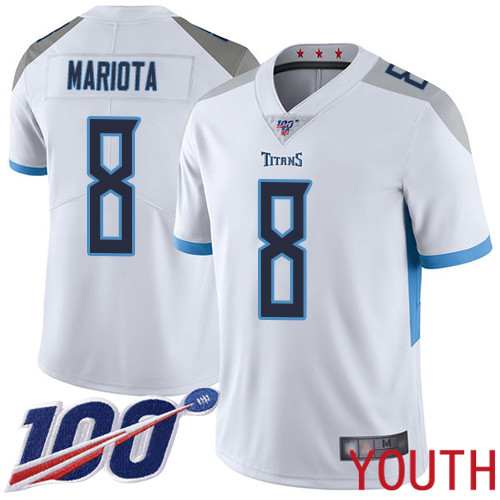 Tennessee Titans Limited White Youth Marcus Mariota Road Jersey NFL Football #8 100th Season Vapor Untouchable